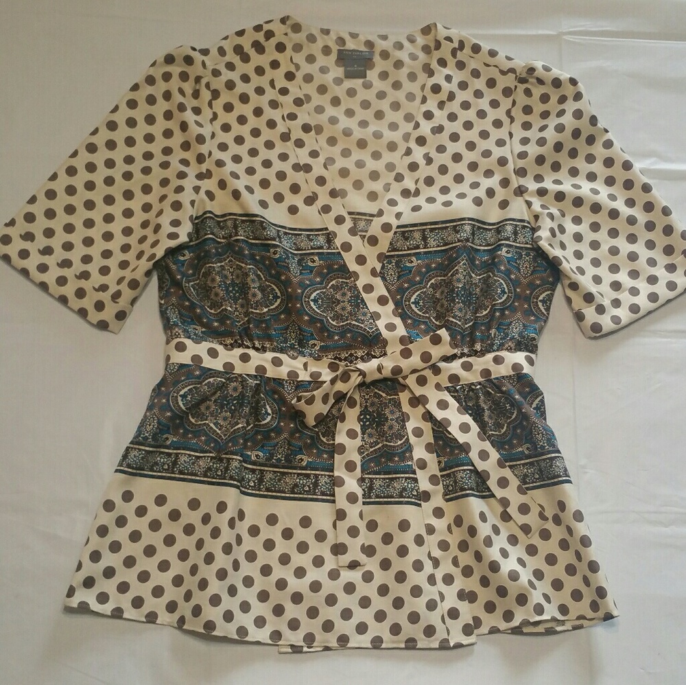 Ann Taylor Turquoise & Cream Print Blouse